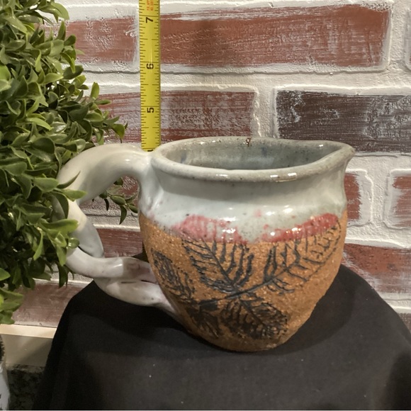 Vintage Stunning Hand Crafted High End Ceramic Pitcher - Fossil Leaf Designed - Picture 9 of 11